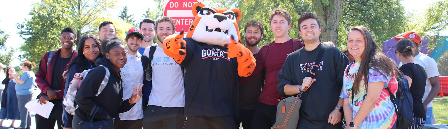 Students with Jax outside of campus